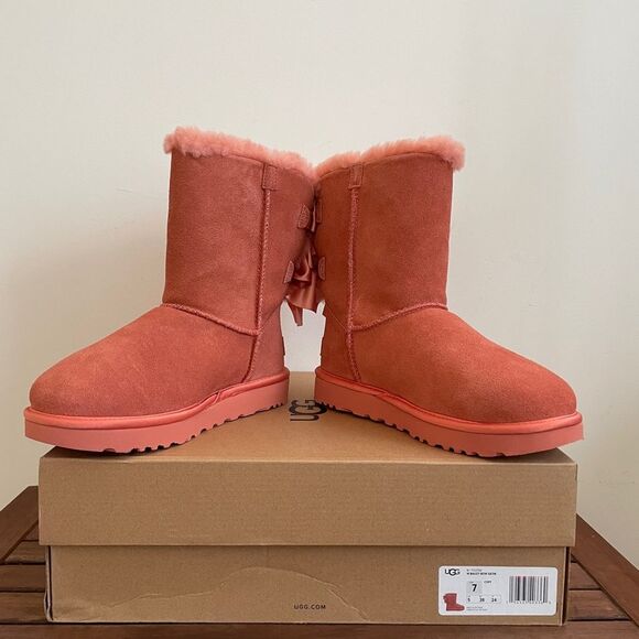 UGG Bailey Bow Satin Boots Clay Pot Women Size 7 - Picture 4 of 14